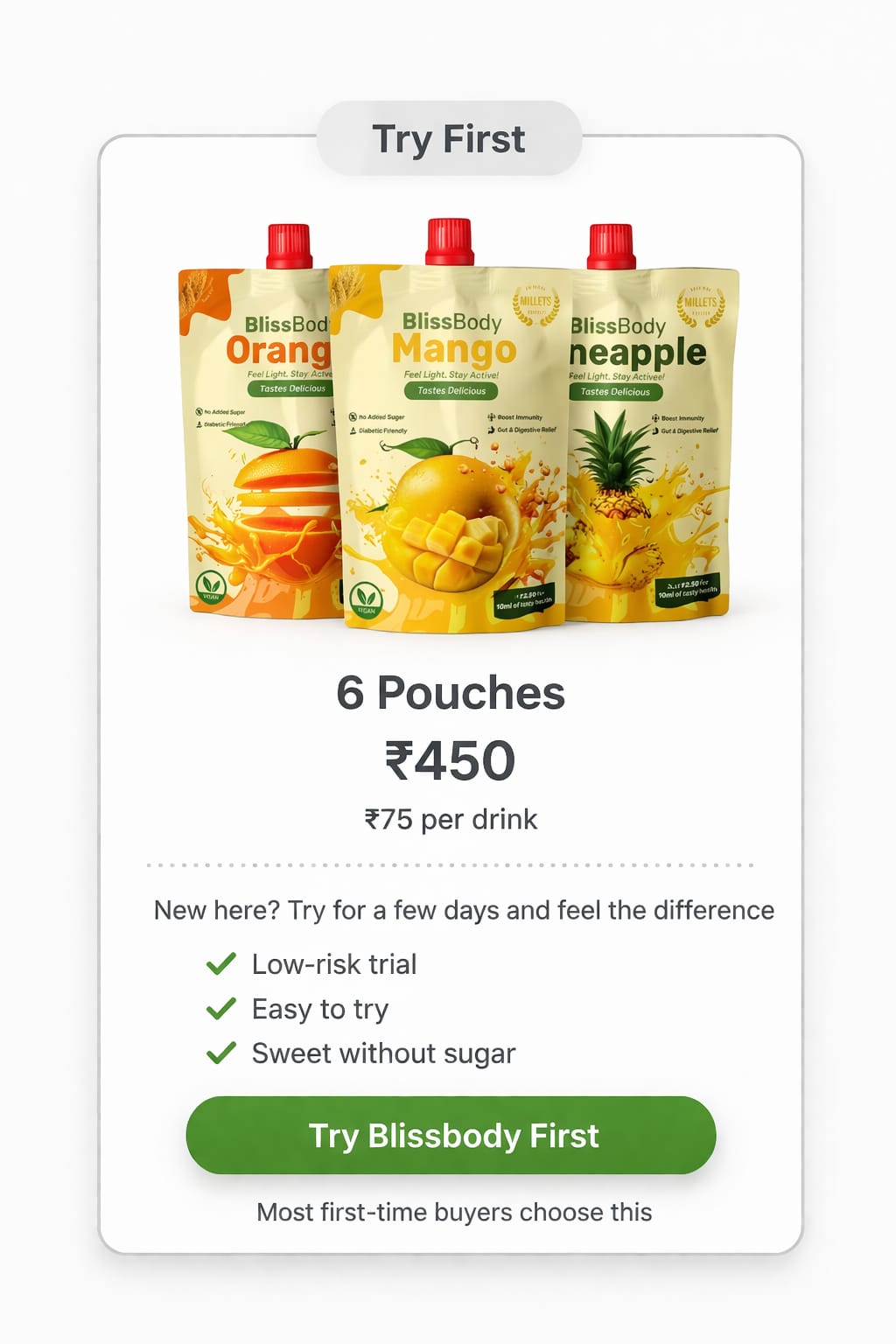 Blissbody Sugar-Free Daily Drink – Mixed Fruit Pack (6 × 200ml)