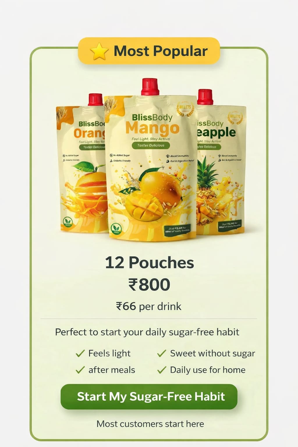 Blissbody Sugar-Free Daily Drink – Mixed Fruit Pack (12 × 200ml)