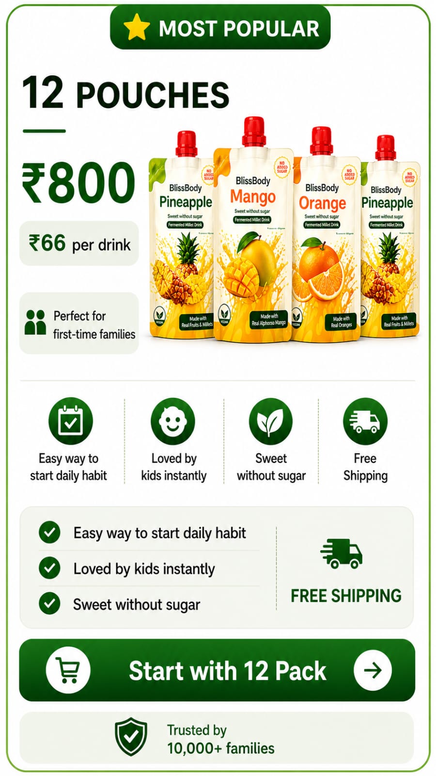 Blissbody Sugar-Free Daily Drink – Mixed Fruit Pack of 12